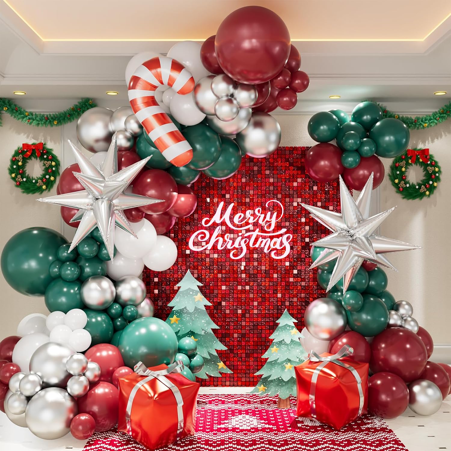 Balloon Arch Kit - Kerstballonnenboogset met rood, groen, witte en