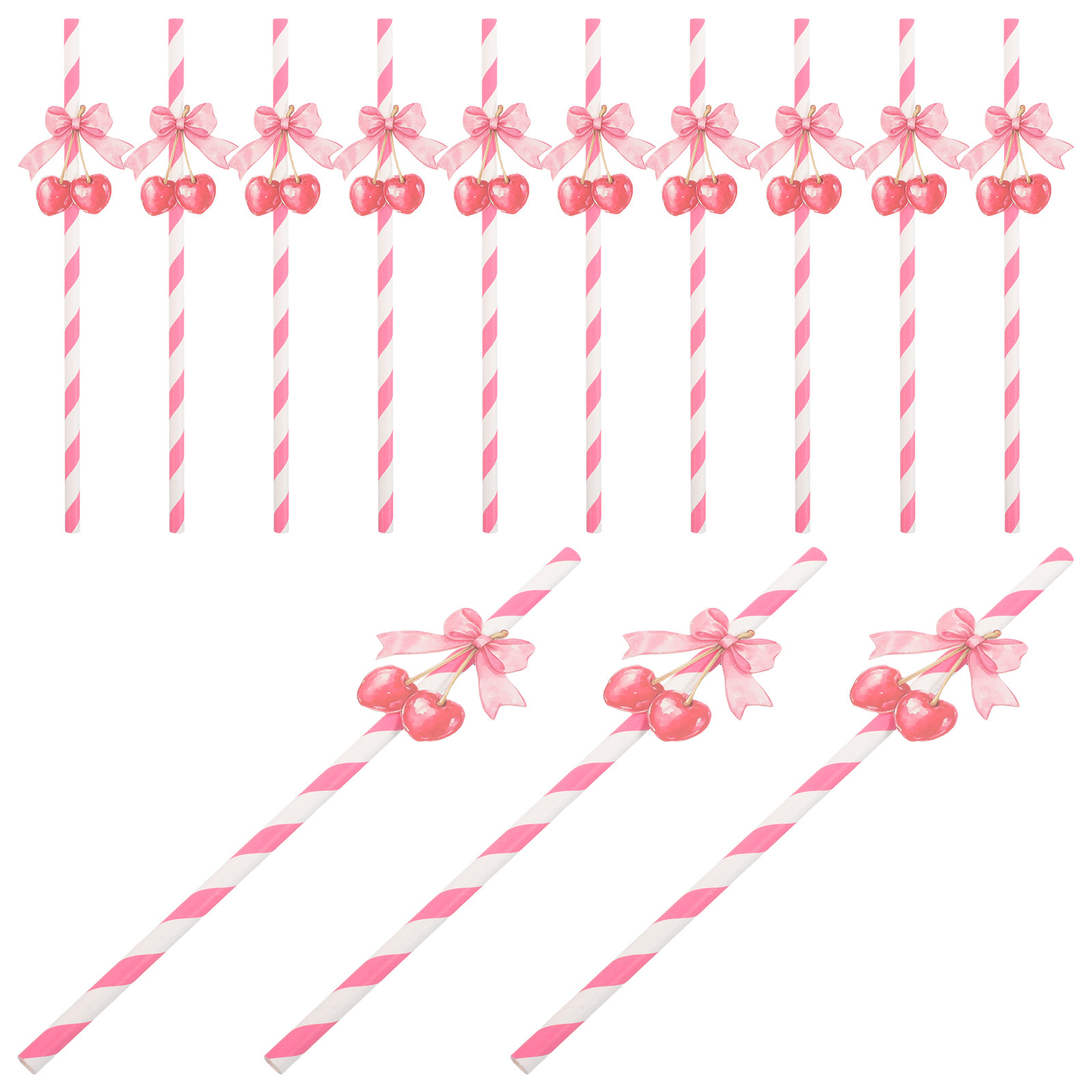 Paper Straw Color - 50 stuks papieren rietjes met kersenmotief,